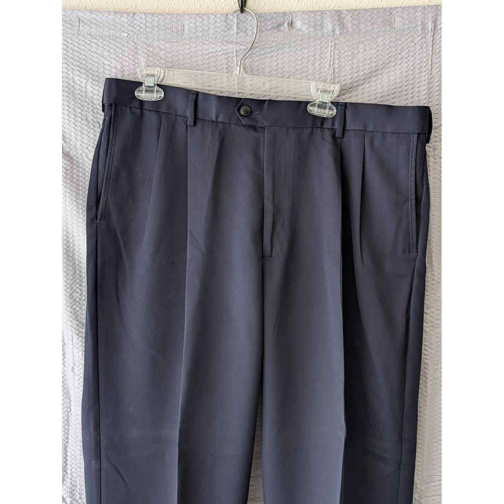 Roundtree & Yorke Mens Easy Care Pleated Dress Pants Navy Blue 38x29 Cuffed